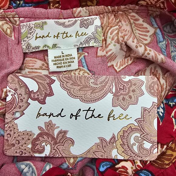 Band of the Free Womans size L Connie Garnet Floral Mini Dress Tassel Tie NEW - Picture 6 of 8